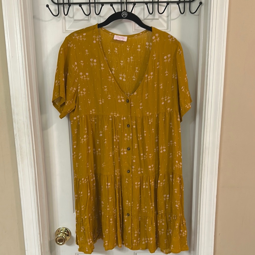Pink Lily Mustard Floral Tunic Dress